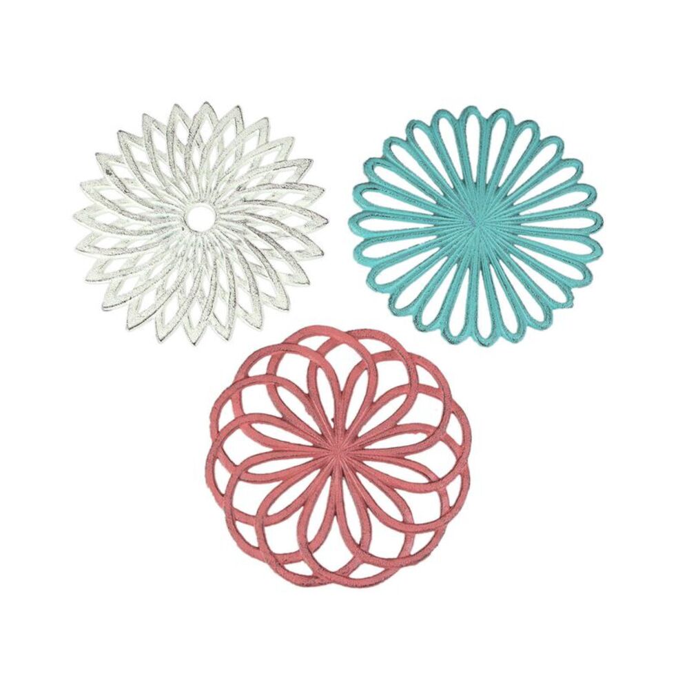 Set of 3 Cast Iron Floral Bloom Kitchen Trivets Decorative Wall Hangings